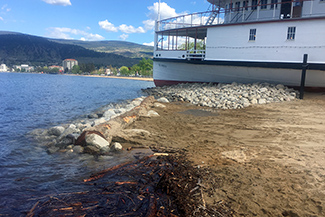 Anchored log shore protection beside the S.S. Sicamous